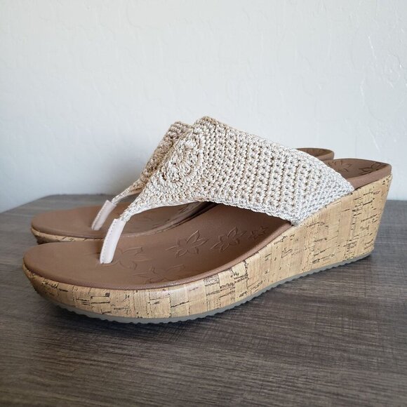 Skechers Crochet Beverlee Fancy Work Wedge Sandals Natural Size Women's 11 Beach - Picture 10 of 10
